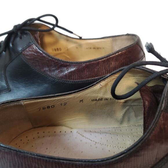 Julio Blanco Mens Brown Black Lizard Leather Handmade Tie Oxfords SZ 12M Spain main image 4